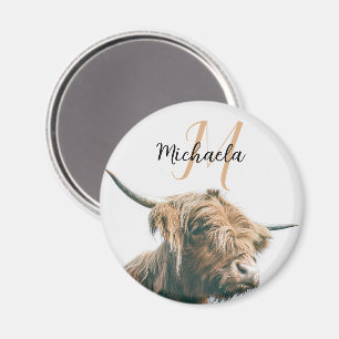 Aimant Portrait de vache highland personnalisé avec monog