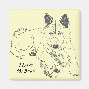 Aimant portrait du mignon chien akita avec ours en peluch