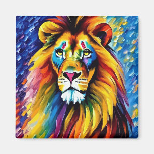 Aimant Portrait d'un lion coloré