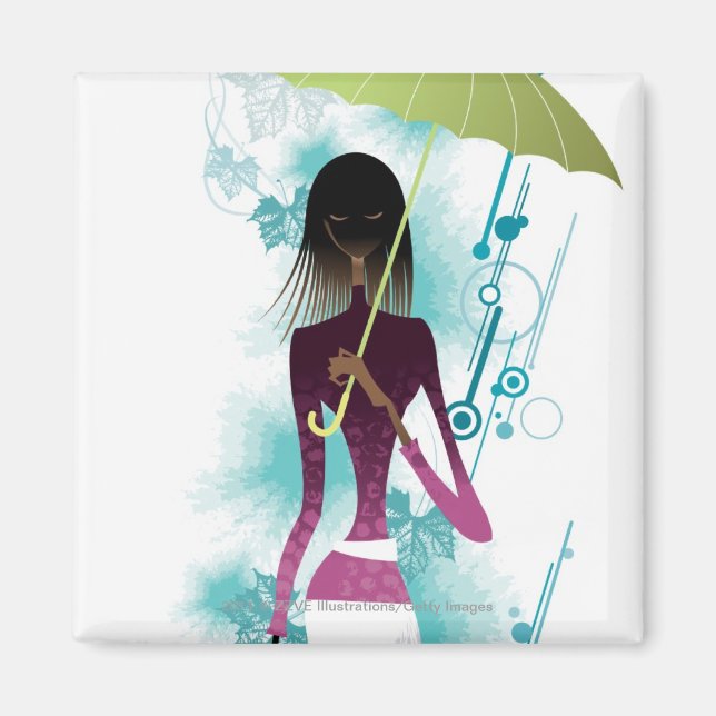 Aimant Portrait d'une jeune femme tenant son sac à main e (Devant)