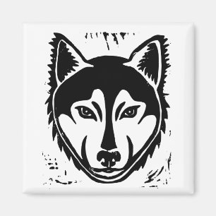 Aimant Portrait noir et blanc Husky Lino Coupe