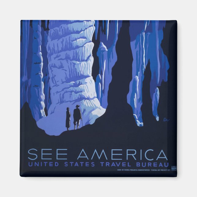 Aimant Poster du Vintage voyage de la caverne de voyage d (Devant)