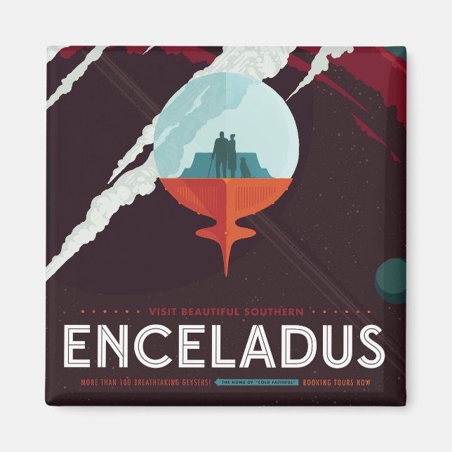 Aimant Poster Espace Rétro Mission Cassini À Saturne (Devant)