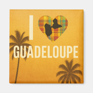 Aimant Poster I Love Guadeloupe – Cœur madras et palmiers