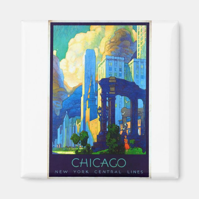 Aimant Poster Vintage voyage de Chicago (Devant)