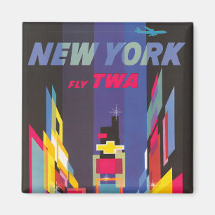 Aimant Poster Vintage voyage, Fly Twa, New York