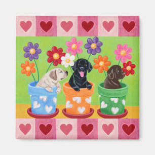 Aimant Pot à fleurs Labrador Chiots
