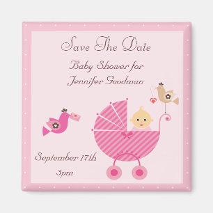 Aimant Pouilles roses et oiseaux sauvent le Baby shower d