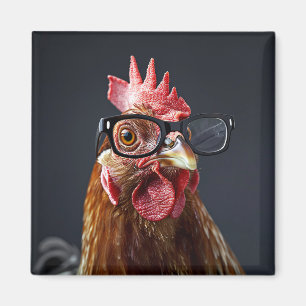 Aimant Poulet Drôle Portant des Lunettes