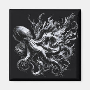 Aimant Poulpe Kraken Fluide Encre Abstraite