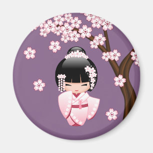 Aimant Poupée blanche de Kokeshi de kimono - fille de
