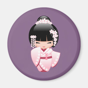 Aimant Poupée blanche de Kokeshi de kimono - fille de