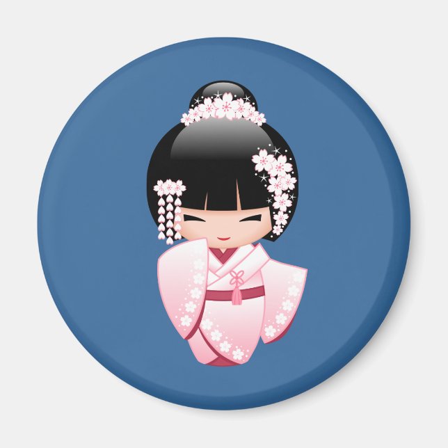 Aimant Poupée blanche Kimono Kokeshi - mignonne Geisha Gi (Devant)