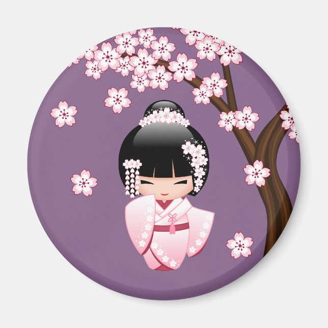 Aimant Poupée blanche Kimono Kokeshi - mignonne Geisha Gi (Devant)