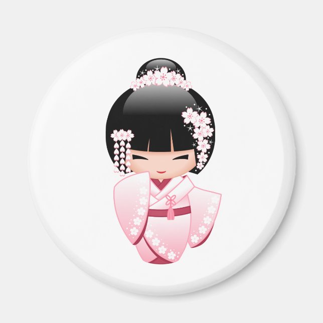 Aimant Poupée blanche Kimono Kokeshi - mignonne Geisha Gi (Devant)