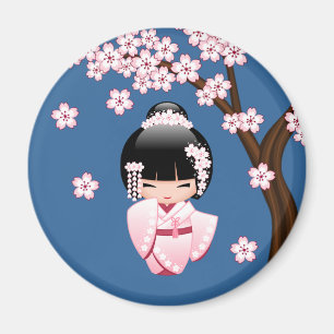 Aimant Poupée blanche Kimono Kokeshi - mignonne Geisha Gi