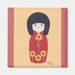 Aimant Poupée Kokeshi avec tournesol