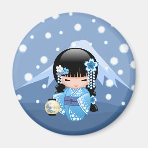 Aimant Poupée Kokeshi d'hiver - Blue Mountain Geisha Girl