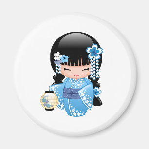 Aimant Poupée Kokeshi d'hiver - Cute Japonaise Geisha Gir