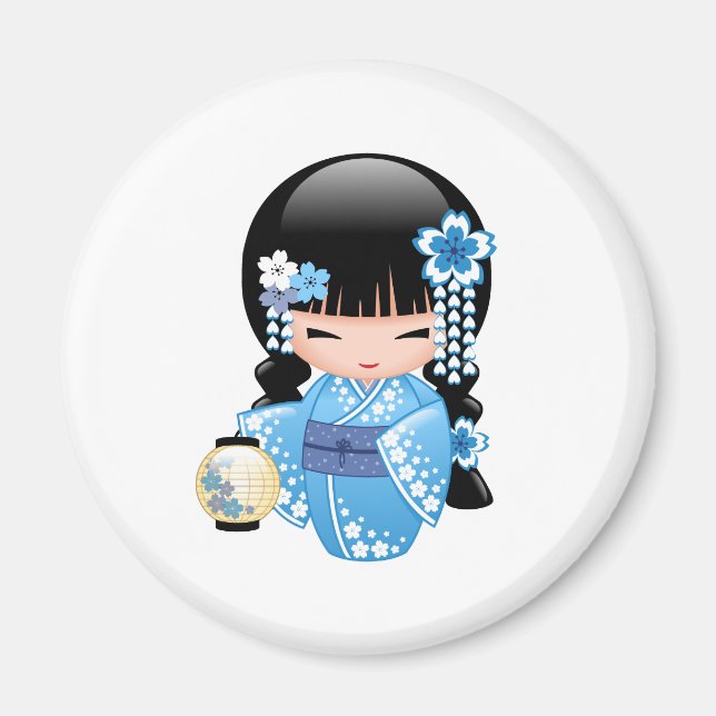 Aimant Poupée Kokeshi d'hiver - Cute Japonaise Geisha Gir (Devant)
