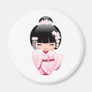 Aimant Poupée Kokeshi en Kimono Rose Kawaii