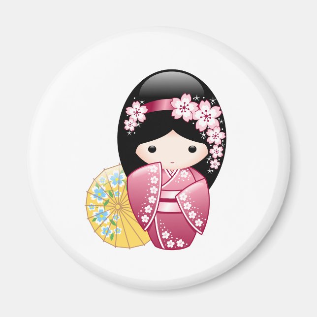 Aimant Poupée Kokeshi Printemps - Cute Japonaise Geisha G (Devant)