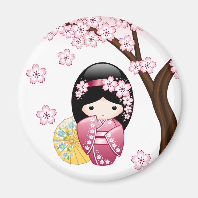 Aimant Poupée Kokeshi Printemps - Cute Japonaise Geisha G (Devant)