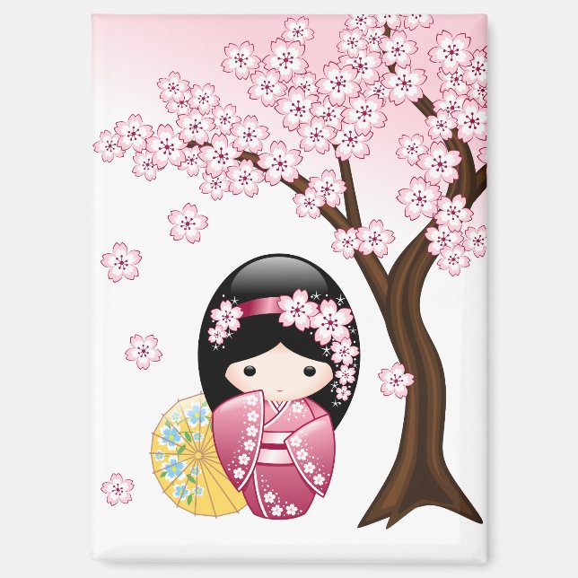 Aimant Poupée Kokeshi Printemps - Cute Japonaise Geisha G (Recto)