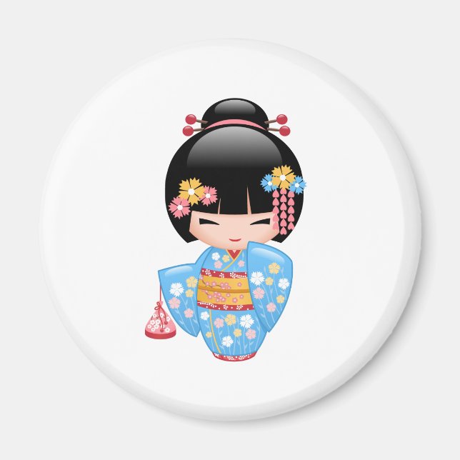 Aimant Poupée Maiko Kokeshi - Cute Japonaise Geisha Girl (Devant)