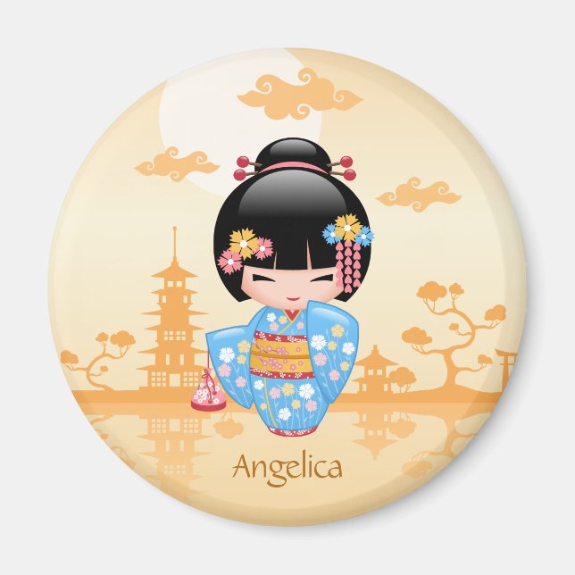 Aimant Poupée Maiko Kokeshi - Cute Japonaise Geisha Girl (Devant)