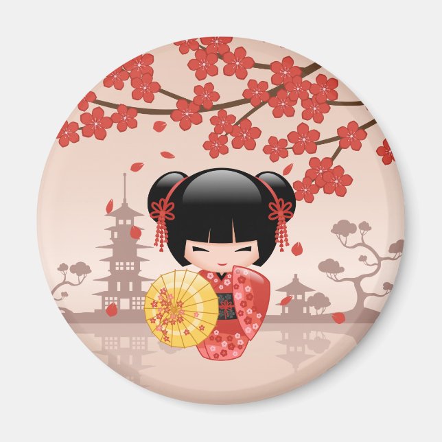 Aimant Poupée rouge Sakura Kokeshi - Geisha japonais (Devant)