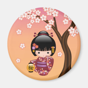 Aimant Poupée Sakura Kokeshi - Geisha Girl on Peach