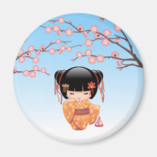 Aimant Poupée Ume Kokeshi - Japonaise Geisha Girl Blue