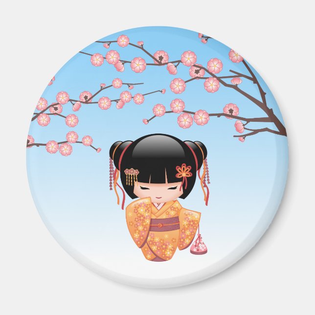 Aimant Poupée Ume Kokeshi - Japonaise Geisha Girl Blue (Devant)