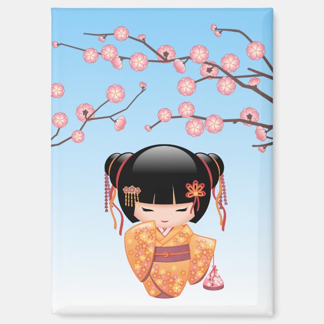Aimant Poupée Ume Kokeshi - Japonaise Geisha Girl Blue (Recto)
