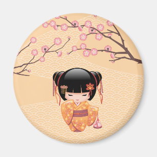 Aimant Poupée Ume Kokeshi - Japonaise Pêche Geisha Girl