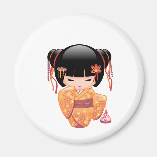 Aimant Poupée Ume Kokeshi - Japonaise Pêche Geisha Girl (Devant)