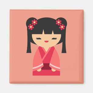 Aimant Poupées japonaises Kokeshi roses