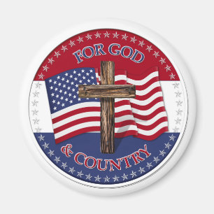Aimant Pour Dieu et le pays - Croix avec le drapeau amér