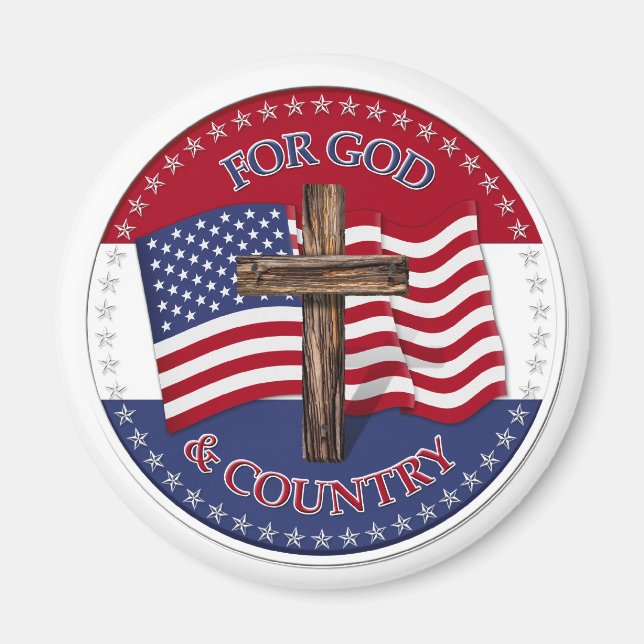 Aimant Pour Dieu et le pays - Croix avec le drapeau améri (Devant)