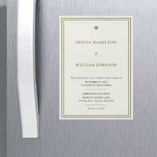 Aimant pour faire-part de mariage vertical Ivoire 