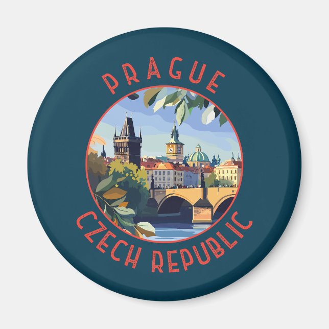 Aimant Prague République Tchèque Retro Cercle détendu (Devant)