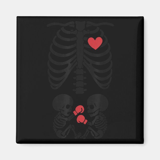 Aimant Pregnant Skeleton Twin Halloween Skeleton Boxing T (Devant)