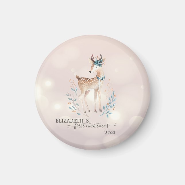 Aimant Premier Noël, Vacances aux Cerfs (Devant)
