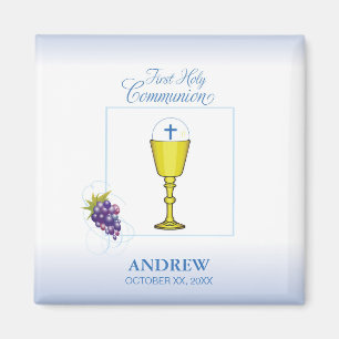 Aimant Première communion de garçon, Chalice avec hôte et