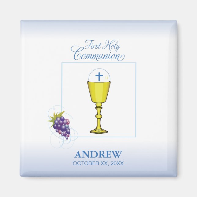 Aimant Première communion de garçon, Chalice avec hôte et (Devant)