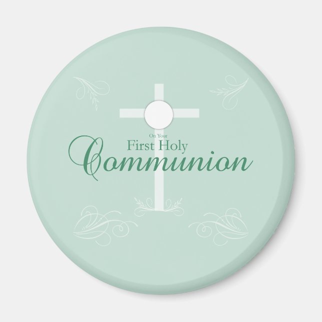 Aimant Première Communion sainte, Script en vert tendre (Devant)