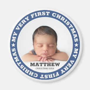 Aimant Première Noël moderne Custom Baby Photo Keepsaké