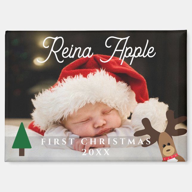 Aimant Première photo de Noël de bébé mignon Reindeer Mag (Recto)