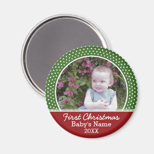 Aimant Première photo de Noël du bébé - Rouge et Vert